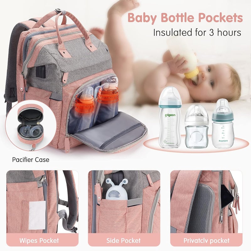 DERJUNSTAR Store Diaper Bag Backpack – Large Capacity Baby Diaper Bag with Changing Pad, Waterproof Travel Backpack for Boys & Girls, Multi-Function Baby Bag with USB Charging Port, Rose Pink - Image 3